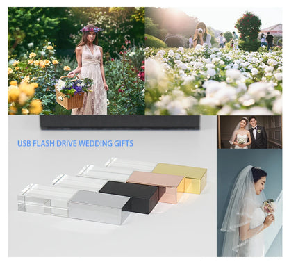 JASTER Crystal Wedding Gifts USB Flash Drives 128GB 3D Laser Engraving Custom Logo Pen Drive 64GB Photography Gift Memory Stick