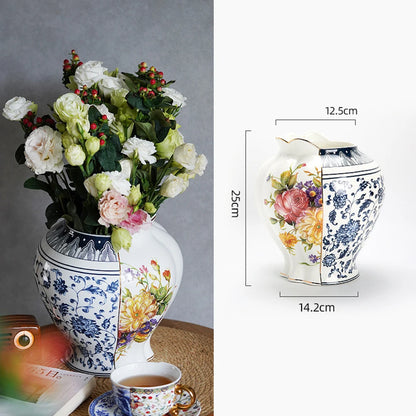 Splicing Light Luxury Antique Style Ceramic Vase Creative European Vintage Flower Vase Arrangement Living Room Desktop Ornaments