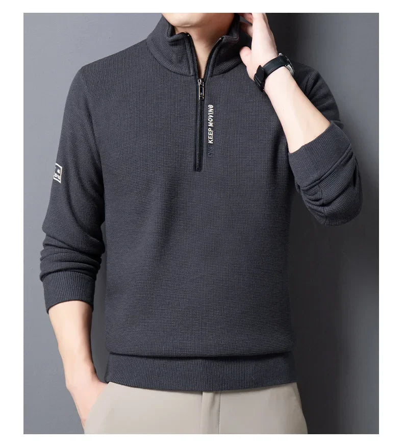 Men's Knitwear Solid Color Chunky Half Zipper Thickening Sweater Warm Sweater Fashion Luxury Men's Clothing Turtleneck Sweater