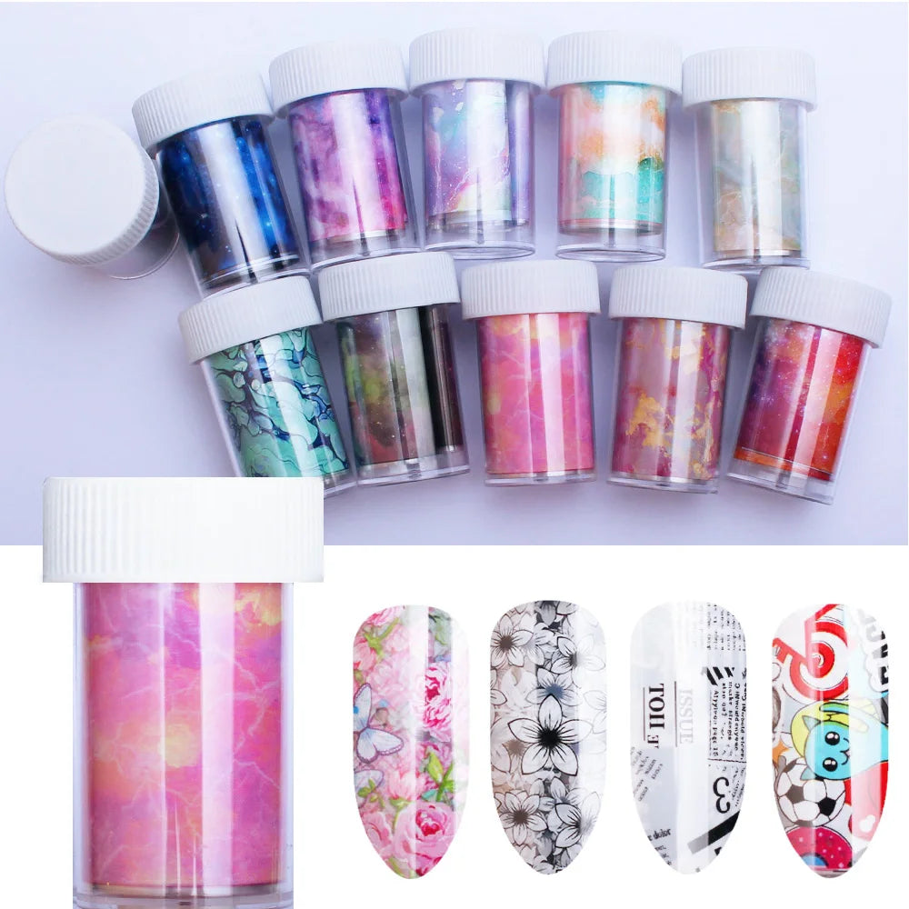 16Pc Holographic Nail Foil Set Starry Transfer 20*4cm Sticker Laser Flowers Leopard Mix Design Decal DIY Nail Art Decoration