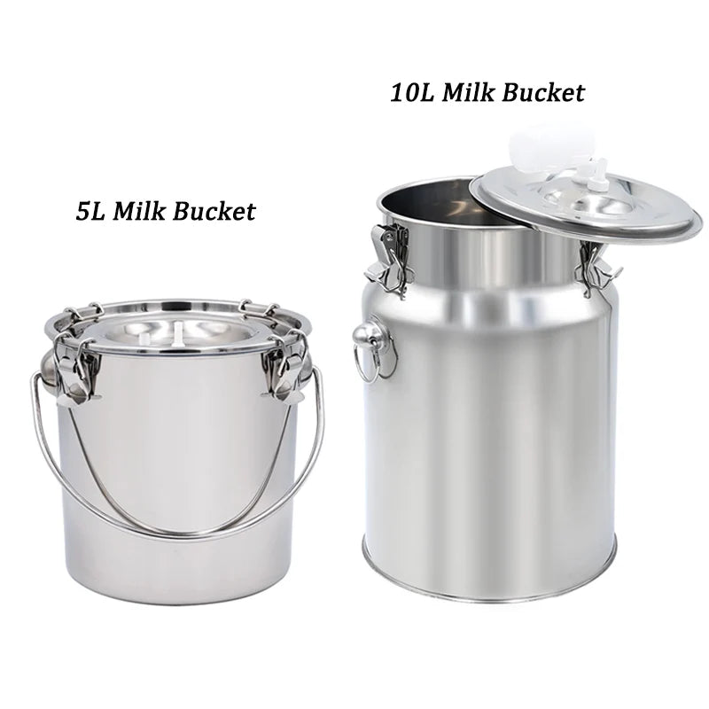 5/10L Stainless Steel Cow Milk Bucket Farm Cows Goats Vacuum Pump Bucket Pasture Cow Sheep Electric Milking Machine Accessories