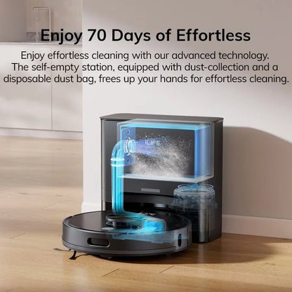 ILIFE T20s Ultra Robot Vacuum Cleaner with Self-Emptying Station, 10000Pa Suction, 4600mAh Battery, 300 Min Max Runtime