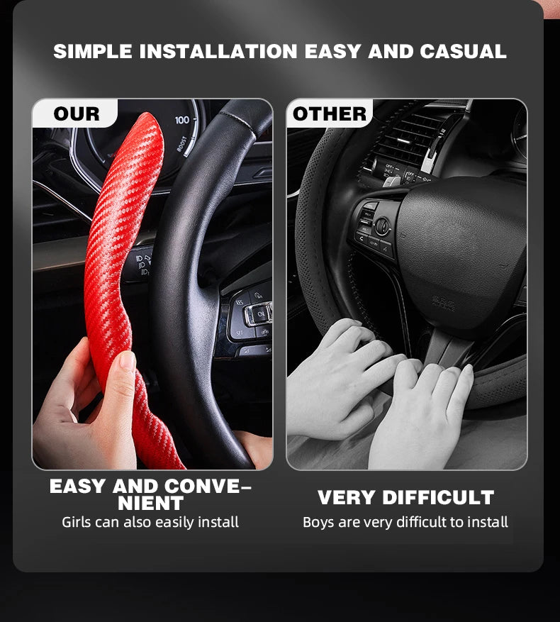 Universal Non-Slip Carbon Fiber Car Steering Cover Steering Wheel Booster Cover for Car Anti-skid Accessories