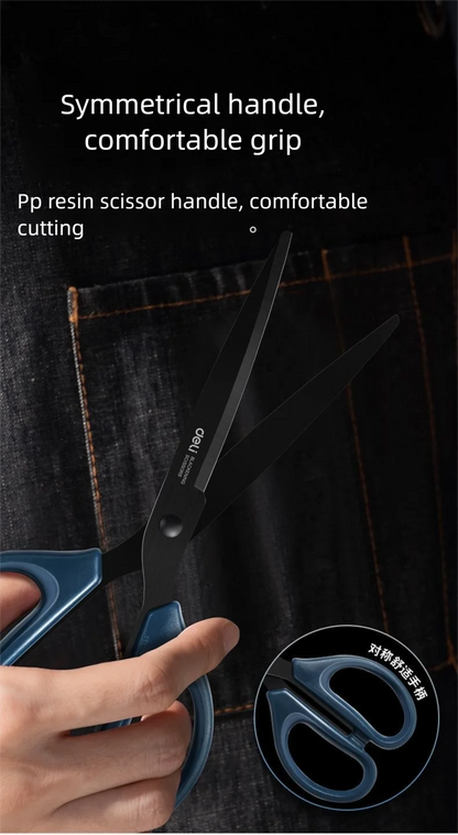 Deli Black Blade Scissors Stainless Steel Anti-Rust Shears Comfort Grip Office School Home Craft Cutting Stationery