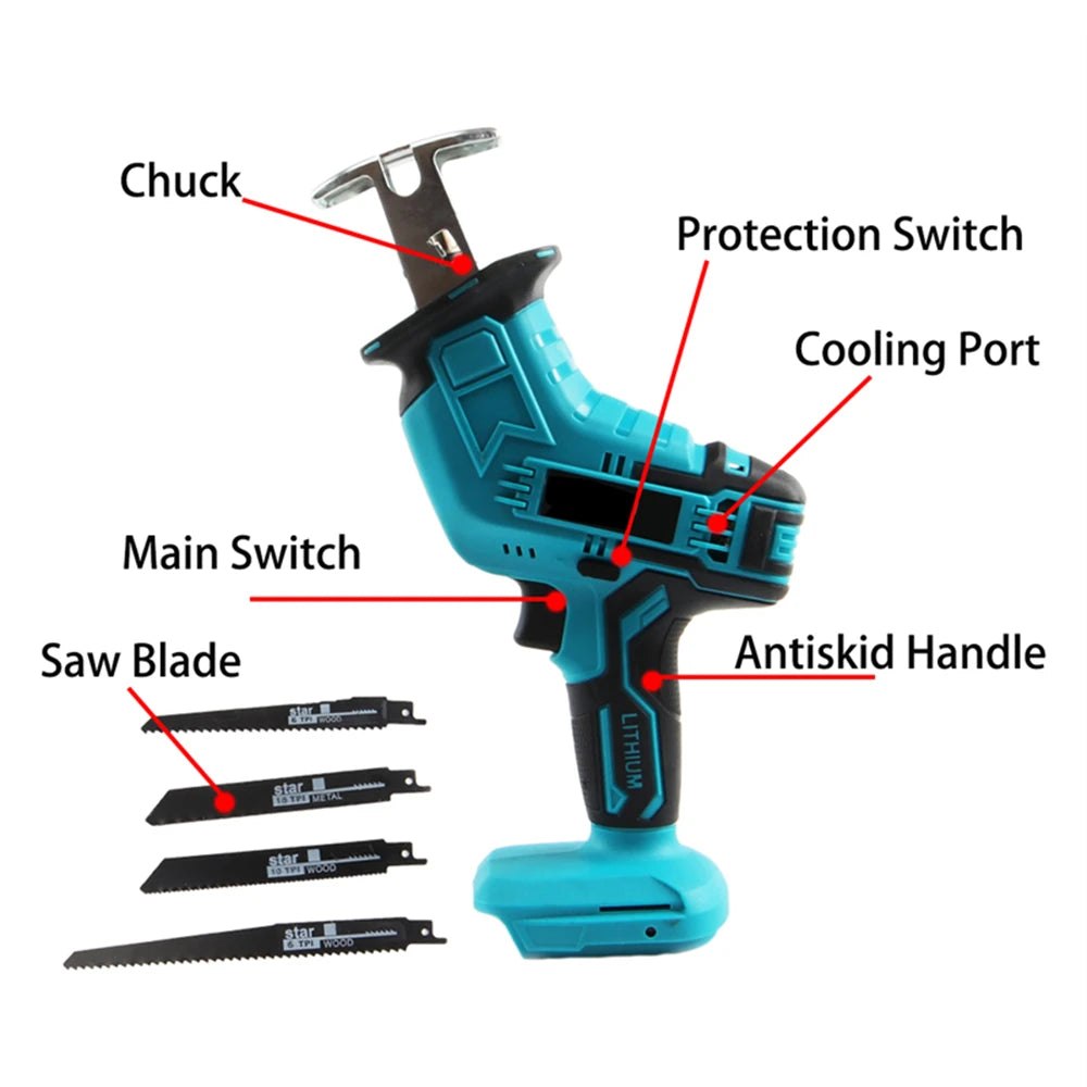 100MM Cordless Electric Reciprocating Saw 3000RPM Variable Speed Metal Wood Cutting Tool Electric Saw For Makita 18V Battery