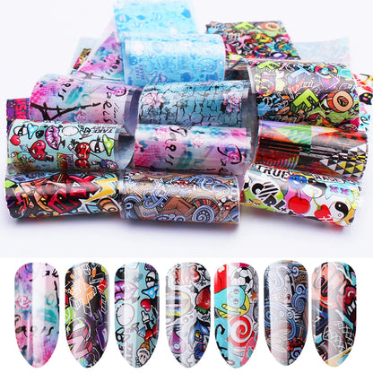 16Pc Holographic Nail Foil Set Starry Transfer 20*4cm Sticker Laser Flowers Leopard Mix Design Decal DIY Nail Art Decoration