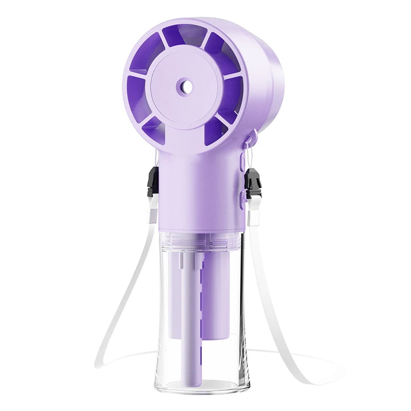 Portable Water Mist Fan Humidifier Fan Rechargeable 4 Wind Speed Hanging Neck Fan Handheld Water Spray Fan for Outdoor Travel