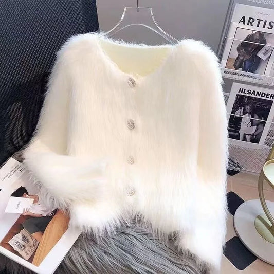 Imitation Mink Cashmere Knitted Cardigan Sweater Coat Women Autumn And Winter 2023 Popular European Soft Cardigan Sweater Female