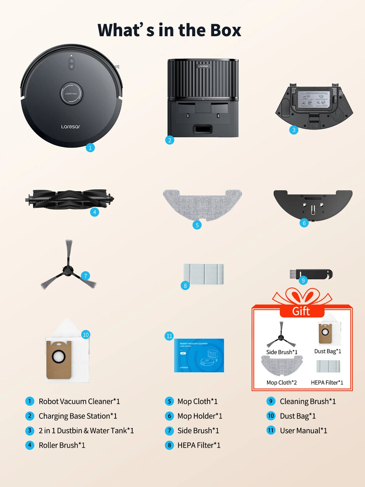 Laresar L20 Robot Vacuum Cleaner 5000Pa Smart LDS Navigation Self-emptying Station APP Control Home Floor Mopping Carpet Clean