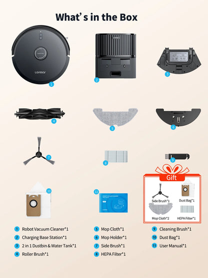 Laresar L20 Robot Vacuum Cleaner 5000Pa Smart LDS Navigation Self-emptying Station APP Control Home Floor Mopping Carpet Clean