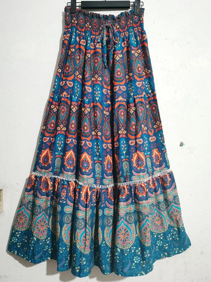 Women's Casual Temperament Skirt Women's Fashionable Bohemian Printed Elastic Waist Temperament Skirt Big Sway Temperament Skirt
