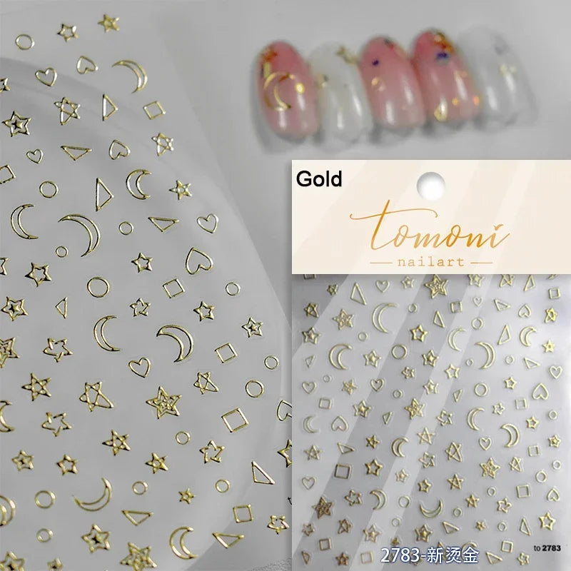 1PC 5D Korean Bronzing Nail Stickers Japanese Gold Silver Star Moon Luxury DIY Nail Art Decoration Decals Manicure Accessories