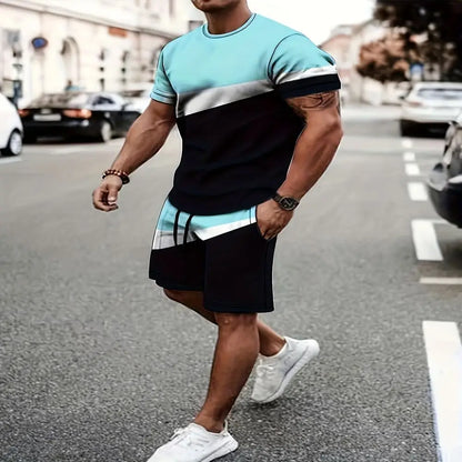 2025 new summer men's sportswear, men's loose fashion clothing, 3D printed T-shirt shorts, men's simple clothing fashion set, li