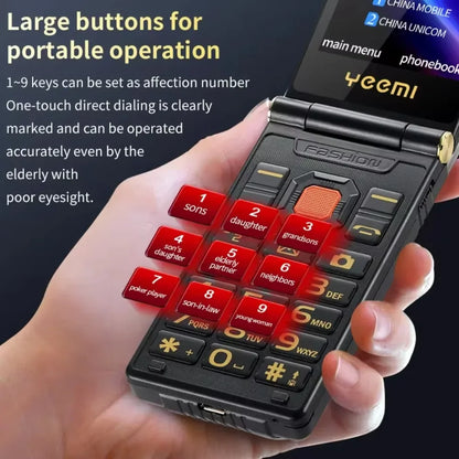YeeMI M7+ 4G Rugged Feature Phone Big Button Full Band Flip Phone Dual SIM Dual Screen Cellphone For Old Man 6800mAh Big Battery
