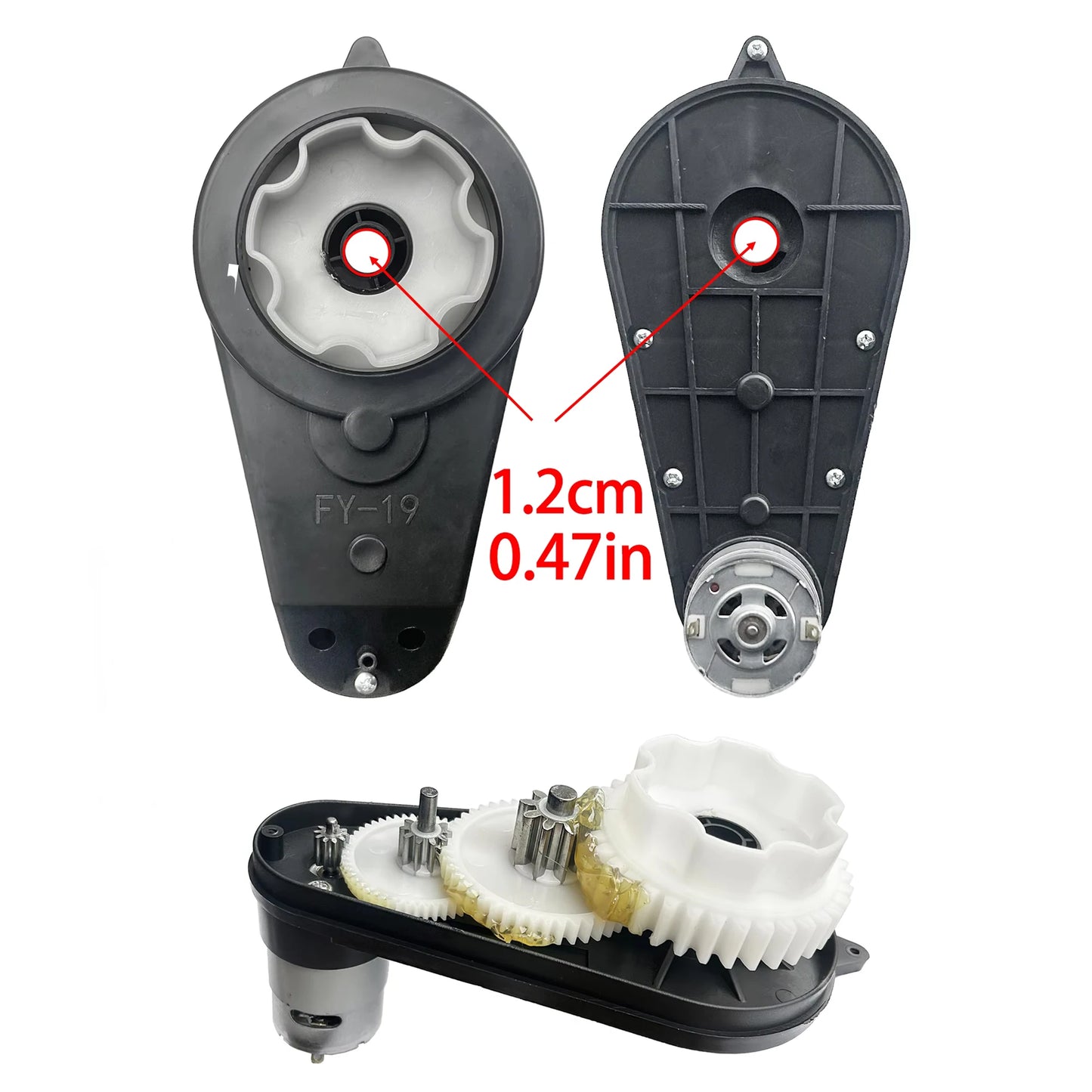 12V 24V RS550 1.2cm/0.47in Motor Gearbox for Children's Electric Ride on Toy Car,Kids Electric Car Reducer