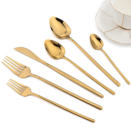 24pcs Christmas Dinnerware Set Stainless Steel Cutlery Set Gold Western Tableware Fork Knife Spoon Flatware Set Silverware Set