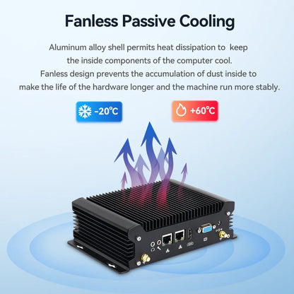 XCY Fanless IoT Industrial Mini PC Intel Core I5-1335U 2x COM RS232 2x LAN 8x USB WiFi SIM 4G LTE Windows 10/11 Linux PXE WOL