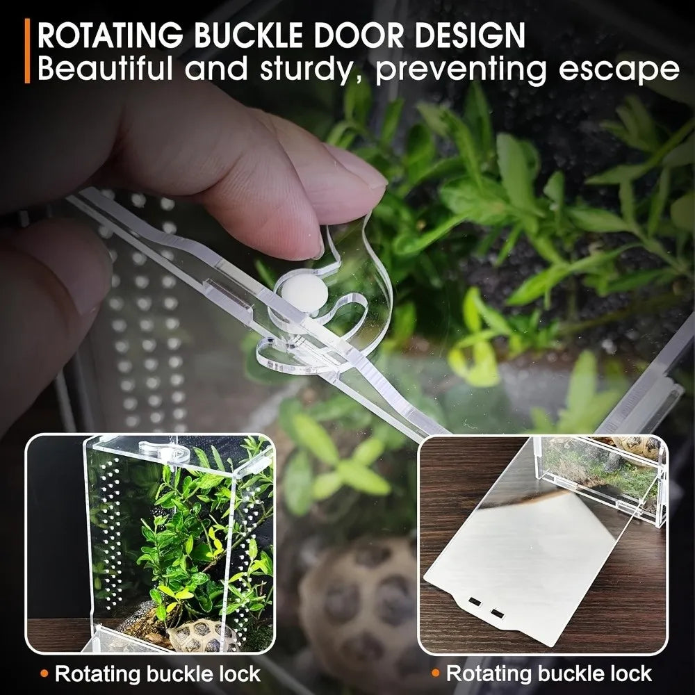 Acrylic Jumping Spider Enclosure Buckle Lock Escape Proof Spider House Ventilated Transparent Reptile Habitat Small Pet Supplies