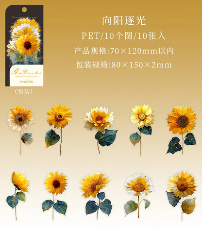 10pcs/1lot Kawaii Scrapbook Sticker Golden Flower Shadow Scrapbooking Supplies Planner Decorative Stationery Sticker