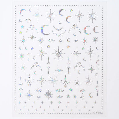 Black White Star 3D Nail Art Sticker Y2K Pentagram Self-Adhesive Decals Laser Shiny Glitters Starlight Manicure Ornaments Slider