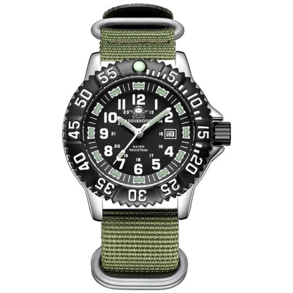Addies Dive Men Fashion Casual Watch Calendar Display 50m Waterproof Tube Luminous Watch Black Dial Rotating Bezel Quartz Watch