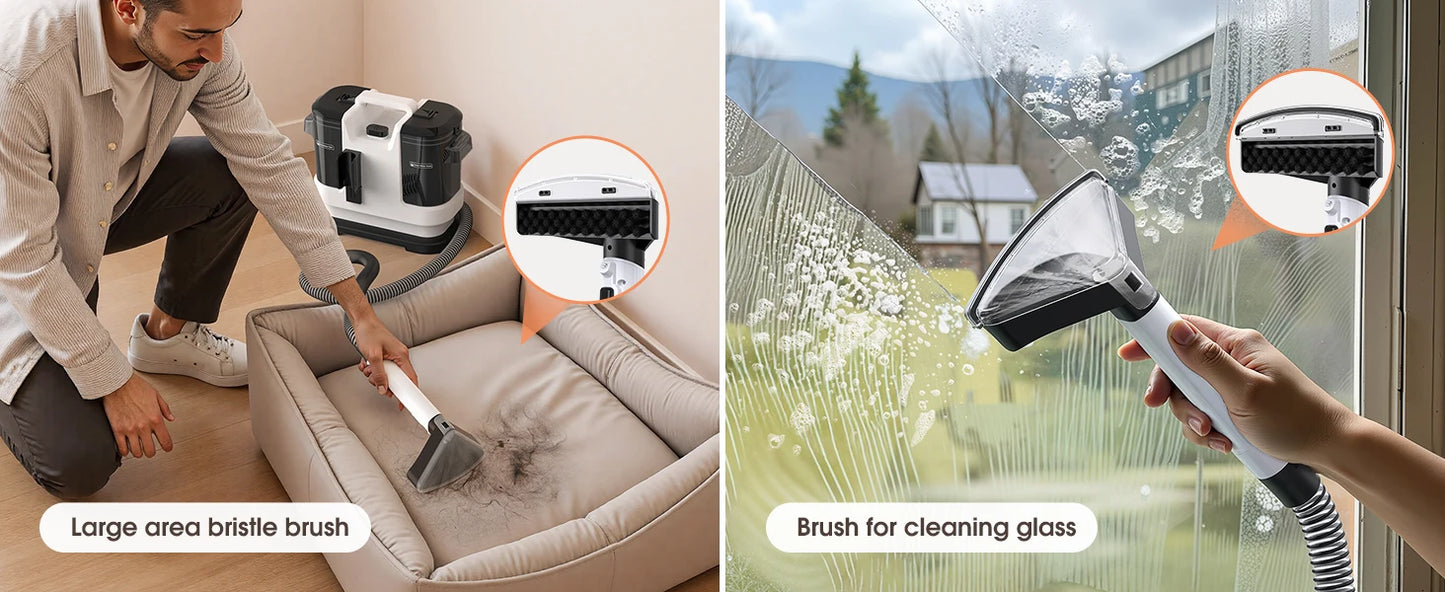 Powerful Carpet Cleaner 13.5 KPa Lubluelu V6 with 1.75L Dual Tanks, 5M Cord 1.7M Hose - Deep Clean Sofa Mattress Car Seat Pet Stains