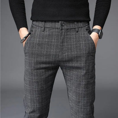 2026 Black Pants Men Plaid Trousers, Spring / Autumn New Fashion Slim Pants Men Gray Stripe Slacks 28-38 Pantalones Hombre