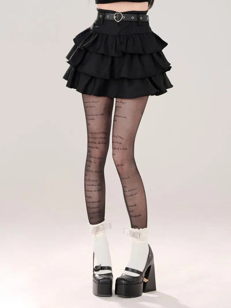Belt Metal Chain Punk Mini Skirts for Women Summer High Waist Pleated Black Cake Skirt Woman Streetwear A Line Short Skirt Mujer