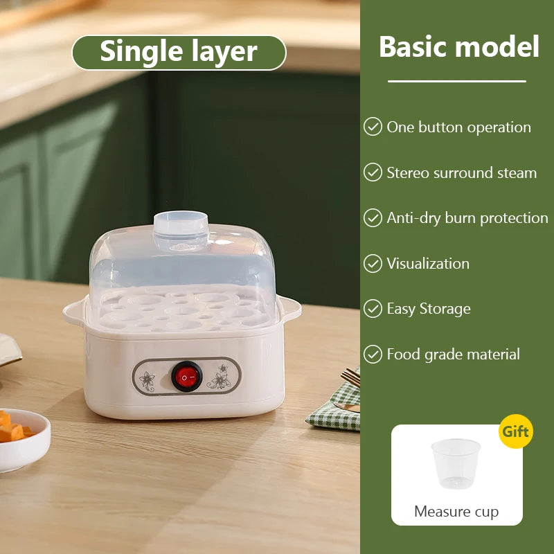 Mini Food Steamer Multi-layer combination Egg Boiler Food Warmer Rice cooker Dry burning Prevention Auto-off Eggtart making Tool