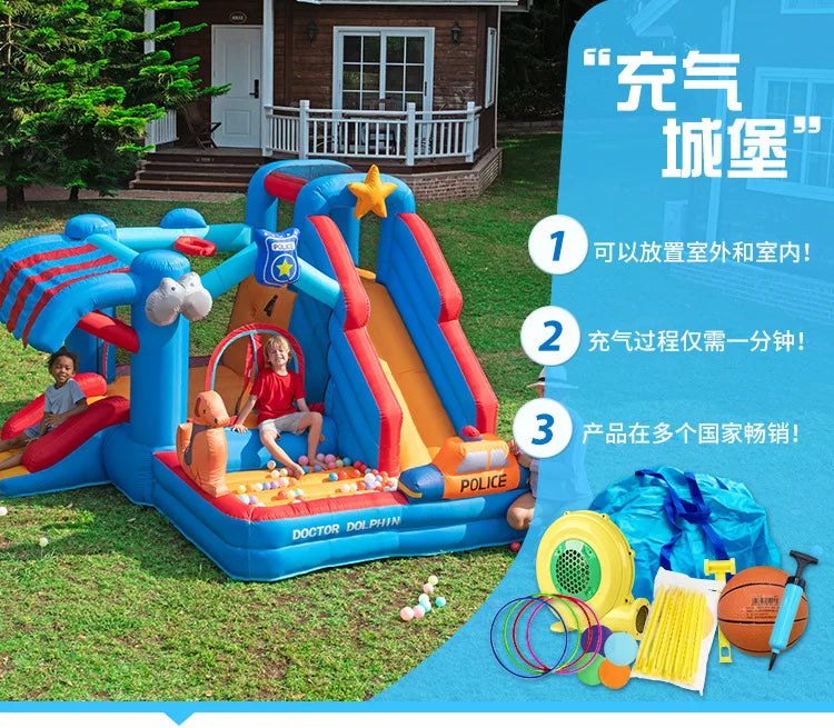 Doctor Dolphin Animal Inflatalbe Bounce House Jumping Castle With Slide Ball Pool Bouncy Castle For Kids Birthday Gift Toys