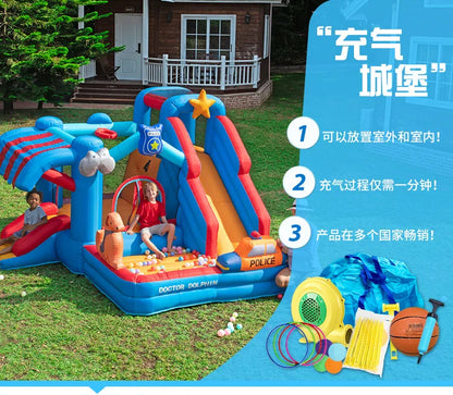 Doctor Dolphin Animal Inflatalbe Bounce House Jumping Castle With Slide Ball Pool Bouncy Castle For Kids Birthday Gift Toys