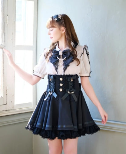 Japanese Liz Skirt High Waist Thin Kawaii Cute Bow Lolita Skirts Women Summer New Elastic High Waist Ruffle Short Pleated Skirt