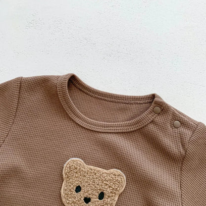Cotton Romper Gift Hat with Ear New In Summer Kids Baby Girls Boys Short Sleeve Waffle Patch Bear Infant Newborn Jumpsuits