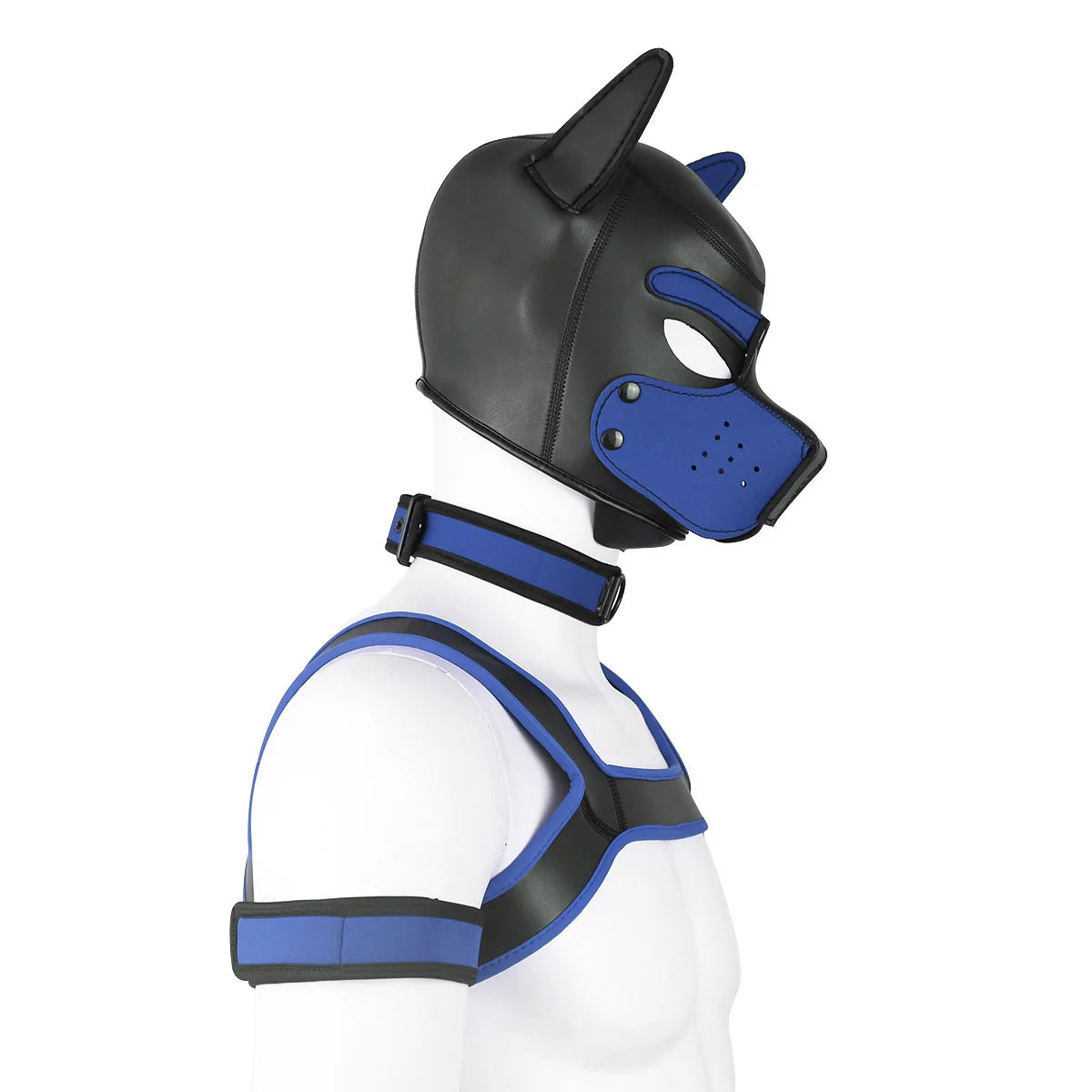 Large Size Puppy Cosplay Neoprene Fetish Hood Mask Kit with Chest Strap Collar Armband Sex Costumes for Bdsm Slave Role Play