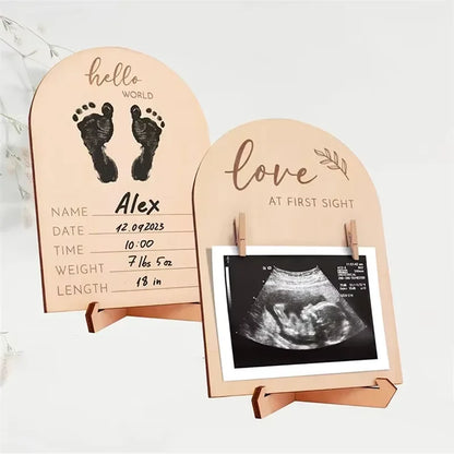 Wooden Fashion Double-sided Ultrasonic Photo Frame Stand Firm Announcing Pregnancy Commemorating or Newborn Birth Ornaments Gift