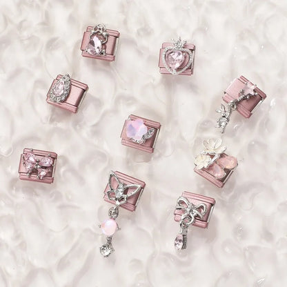 Pink Color Y2K Butterfly Star Bow Rabbit Heart Pendant Italian Charm Links Fit 9mm Stainless Steel Bracelet DIY Making Gifts