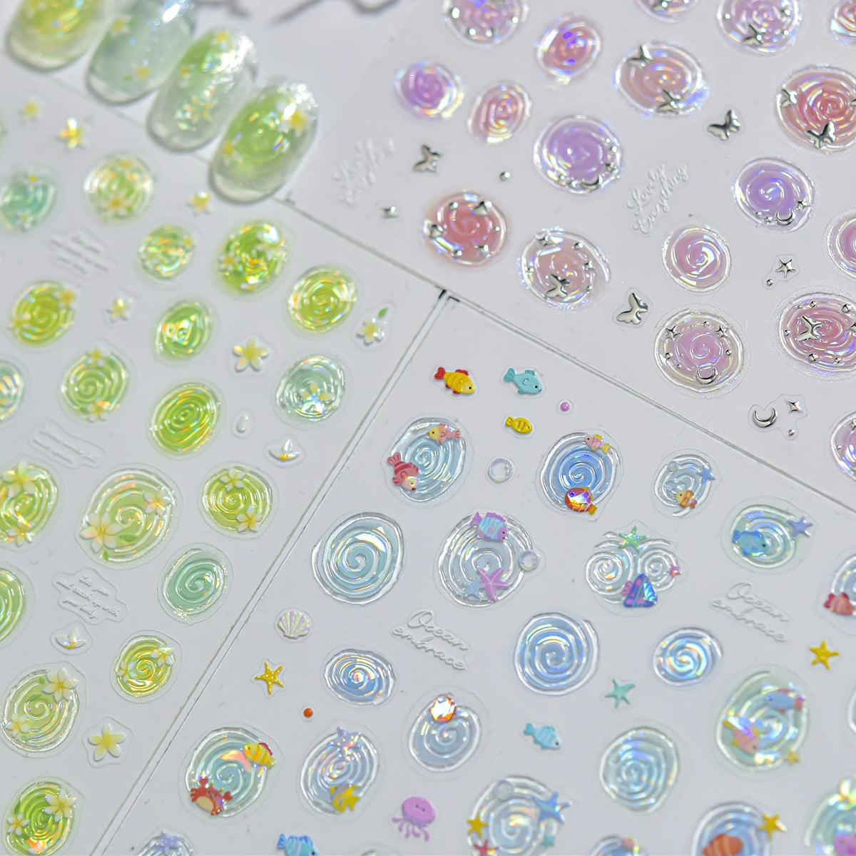 5D Summer Ocean Nail Stickers Seaside Vacation Colorful Fish Bubble Starfish Little Octopus Nail Decal Fresh Sea Manicure Decor