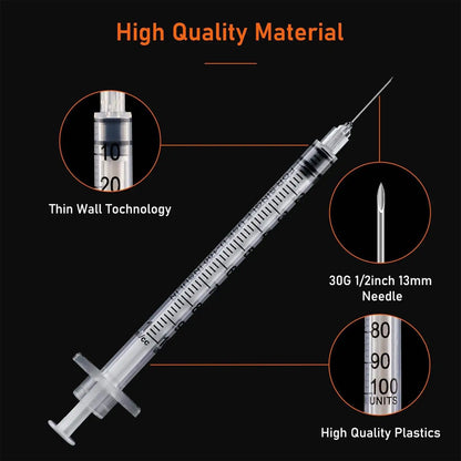 1ml 29G*13Mm Disposable Plastic Veterinary Syringe, Sterile Insulin Syringe with Orange Cap and Needle, Suitable for Pets, Farm Animals, and Laboratory Use.
