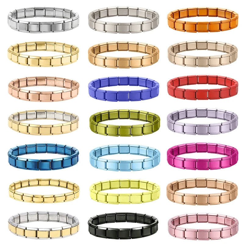 Stainless Steel Purple Rose Pink Black Champagne Gold Color Italian Charms Bracelet Colorful 9mm Width Bangle Men Women Jewelry