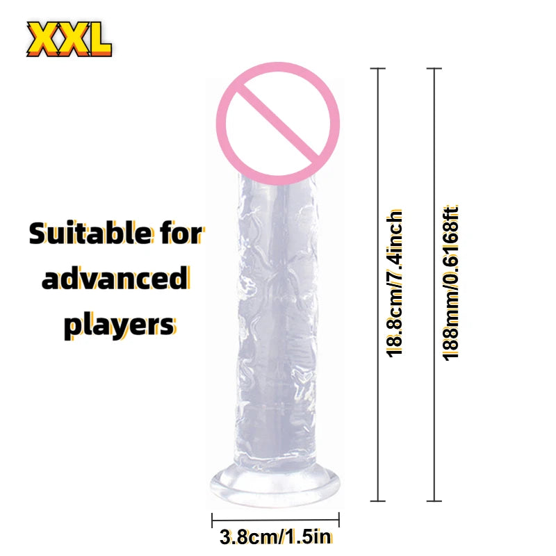 Realistic Soft Jelly Dildo Transparent Suction Cup Strong Grip Flexible Intimate Toy for Women Solo Couple Play