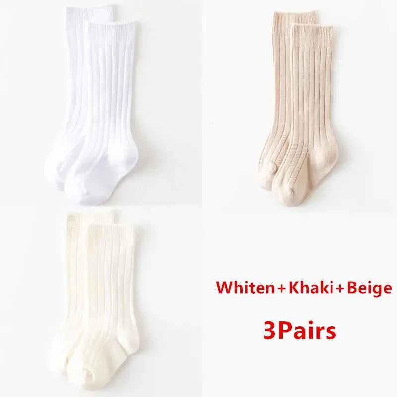 3Pairs/Lot Baby Knee High Socks Kids Girls Boys Soft Cotton Long Sock Cute Spanish Stripe Solid Children Socken For 0-8Years