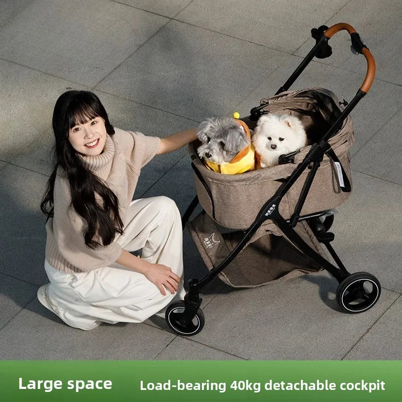 Large Space Detachable Pet Stroller One-Button Fold Portable Travel Cart for Dogs Cats