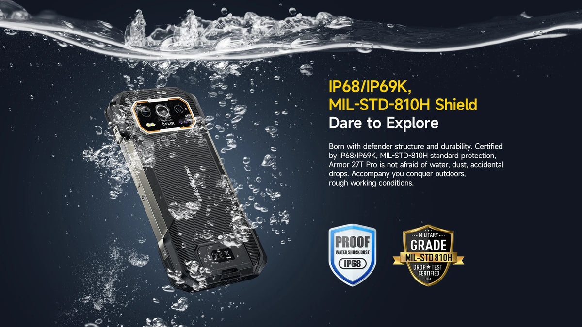 Ulefone Armor 27T Pro+ 5G Rugged Phone 10600mAh Android 15 Smartphone 50MP+64MP Night Camera 6.78" 120Hz 24GB+256GB NFC Mobile