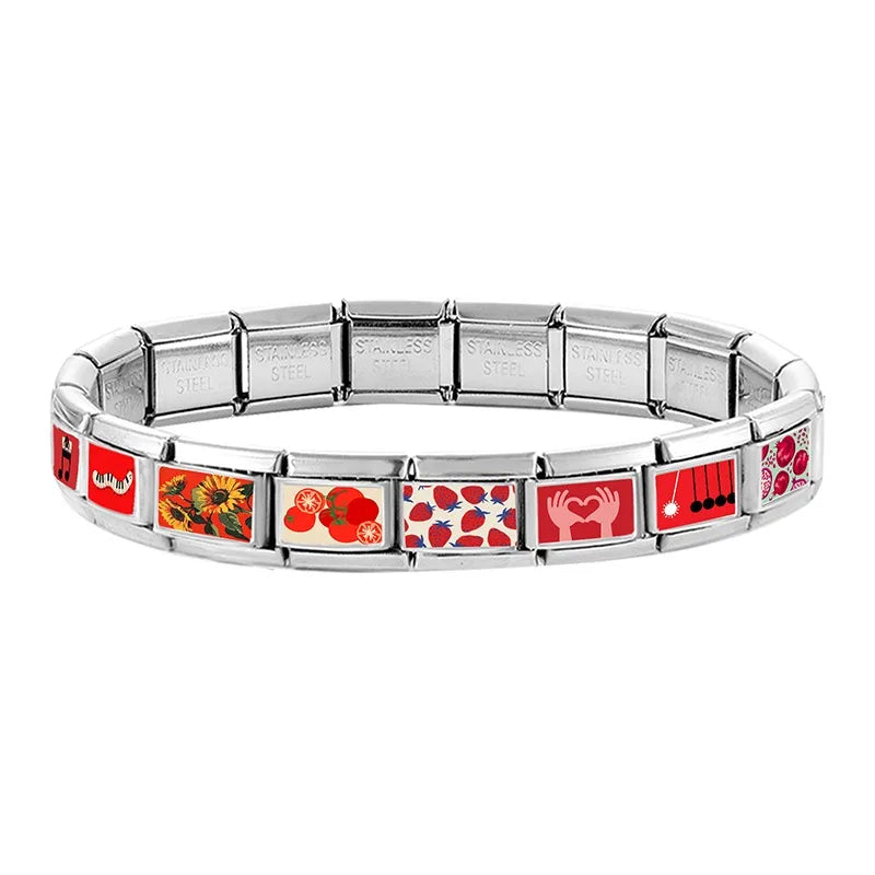Wholesale Fashion Personalized DIY Red Color Italian Charm Bracelet Watermelon Tomato Bead 9mm Bracelet Stainless Steel Jewelrys