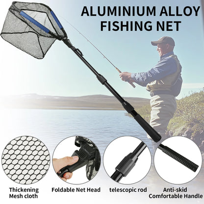 Telescopic Fishing Net with Blue Foam Rubber Coated  Foldable Collapsible Fish Landing Net for Saltwater Freshwater Fish Catch