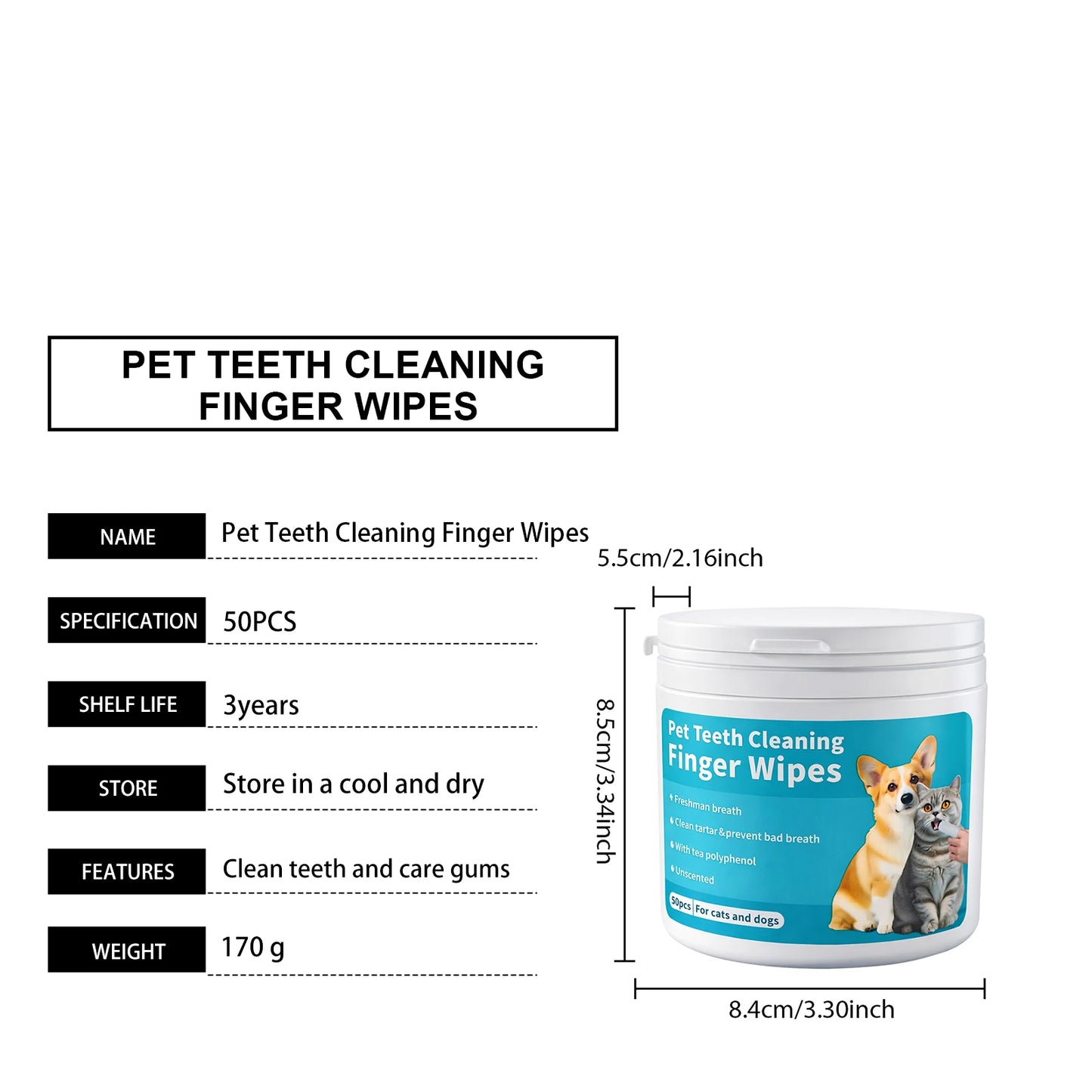 Pet Dental Finger Wipes for Dogs Cats Remove Plaque Tartar Stains Whitening Fresh Breath Disposable Toothbrushing Wipes 50PCS