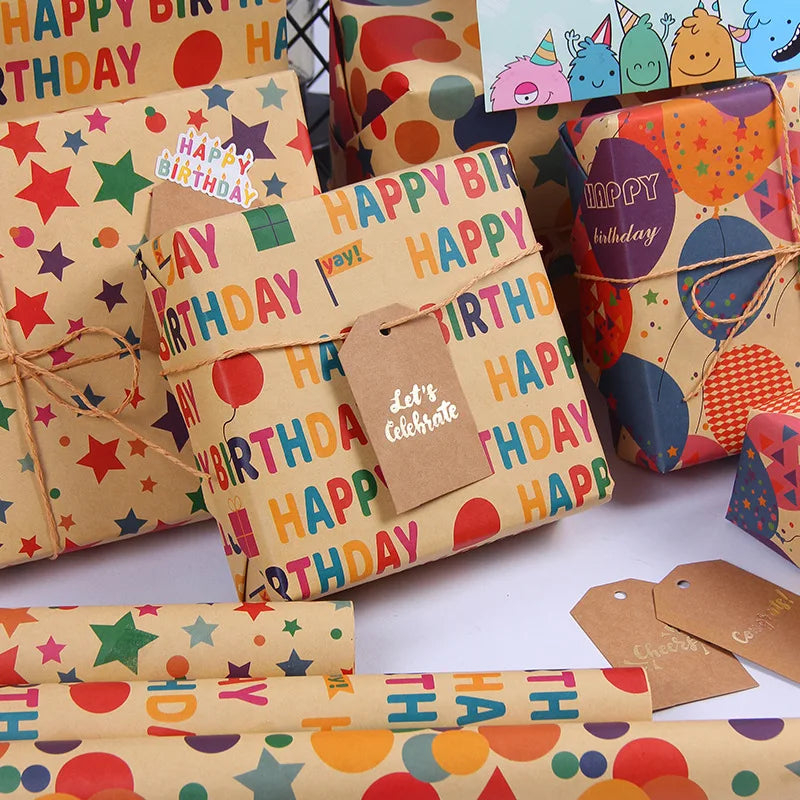Colored Birthday Wrapping Paper - 43×300cm, Birthday, Party - Rainbow Gradient Pattern, for Bulk Use