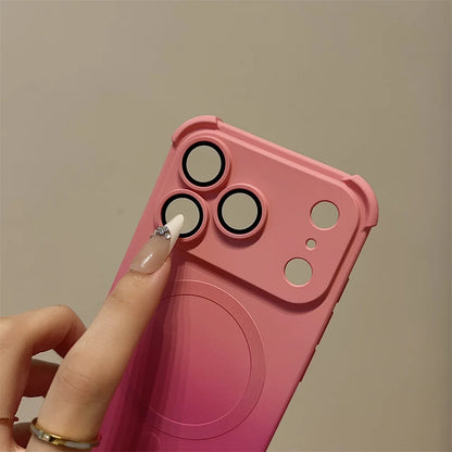 Gradient Color Magnetic Case For iPhone Air 17 16 15 Plus 14 13 12 Pro Max Magsafe Wireless Charging Glass Lens Protective Cover