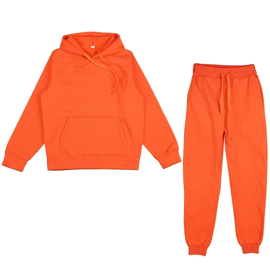 Men's Autumn and Winter New Solid Color Hoodie+pants Two-piece Set Fashionable Casual Sports Set Size S-3XL