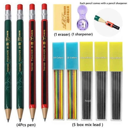 1-42Pcs Mechanical Pencils Set 2B 2.0mm Automatic Student Pencils with Sharpener Color Pencil Leads School Pens Cute Stationery